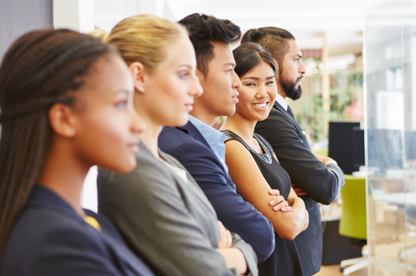 Consulting agency employees in a line